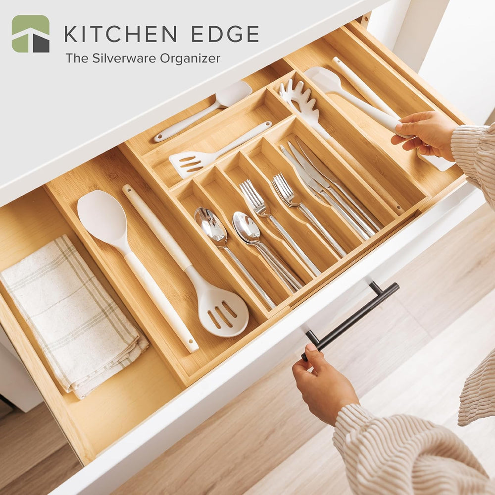 KitchenEdge Silverware & Utensil Drawer Organizer, 14-25 in, Bamboo