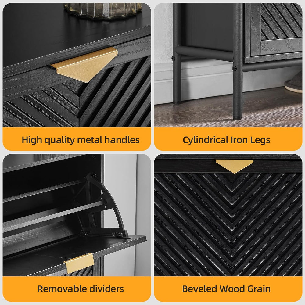 Shoe Cabinet with 4 Flip Drawers, Narrow Entryway Rack, Black