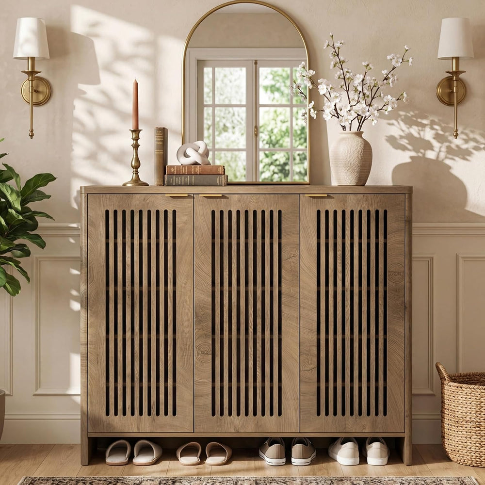 Tribesigns 5-Tier Shoe Cabinet with 3 Doors, Wooden 30 Pairs Shoe Storage Cab...