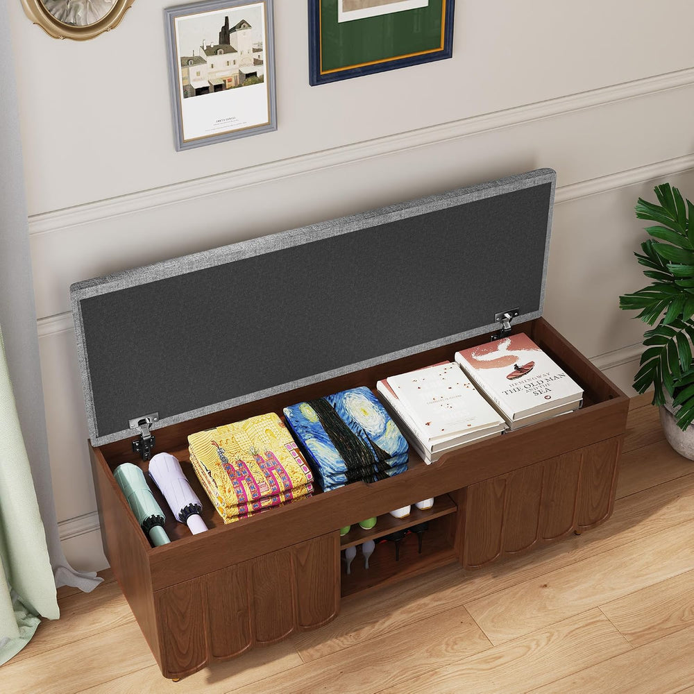 3More 40" Upholstered Flip Top Entryway Shoe Bench, Walnut