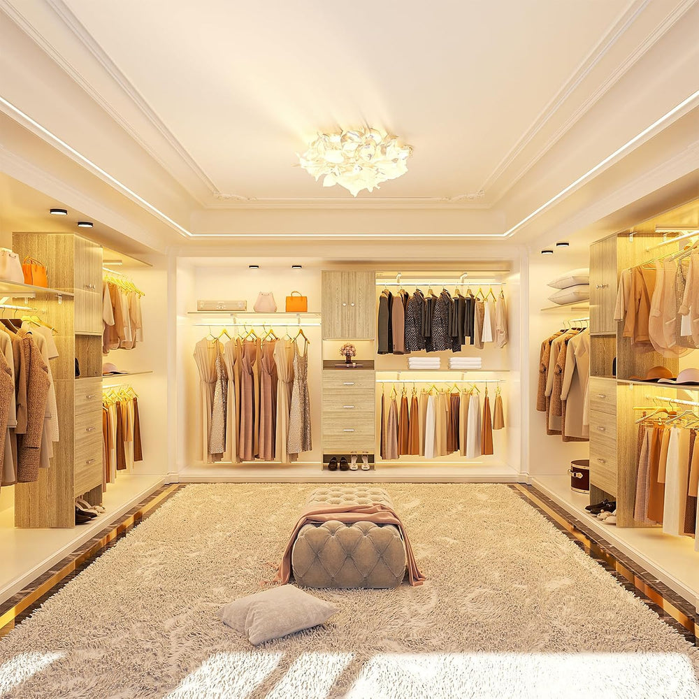120 Inches Closet System With Doors, 10FT Walk In Closet Organizer with 3 She...