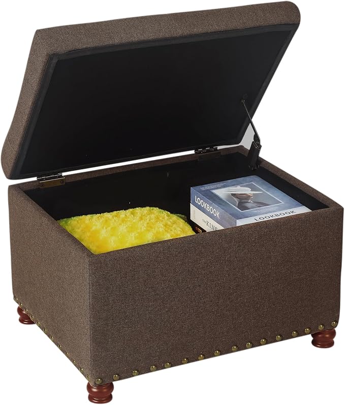 Joveco Storage Ottoman Linen Tufted Bench, Rectangular Footrest Footstool