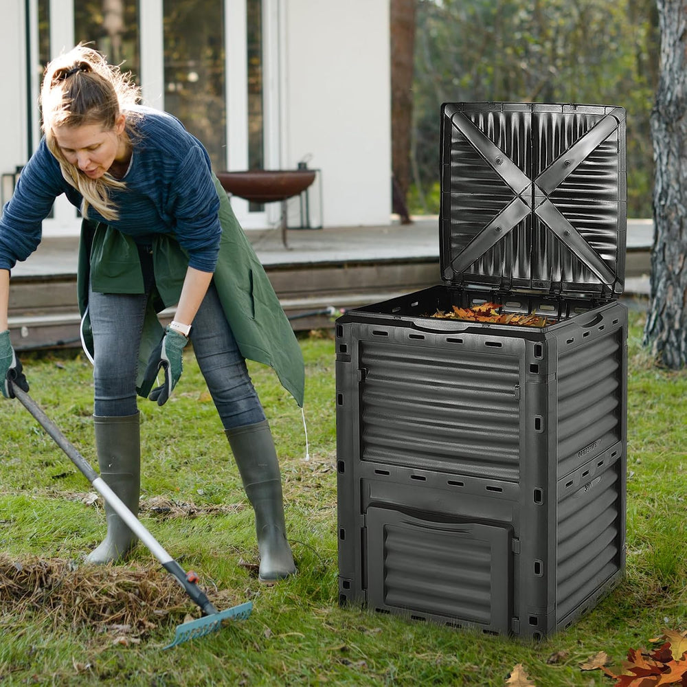Compost Bin Outdoor, 80 Gallon Garden Compost Bin with Top Lid & Bottom D...