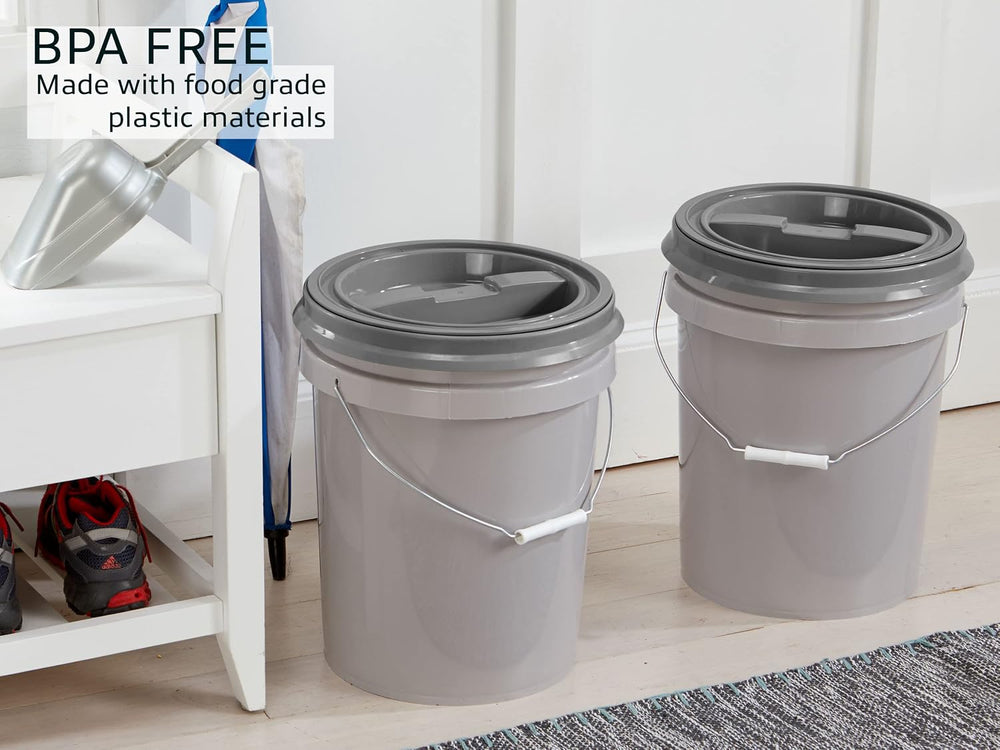 Mighty Tuff 5 Gallon / 21 Pound Pet Food Storage Container, Pack of 2 with Me...