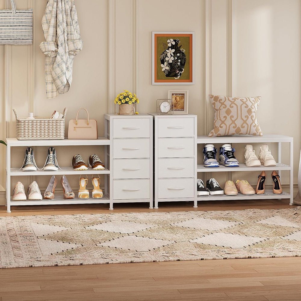 EXOTICA Industrial Shoe Storage Bench with 4 Drawers & Seat, White
