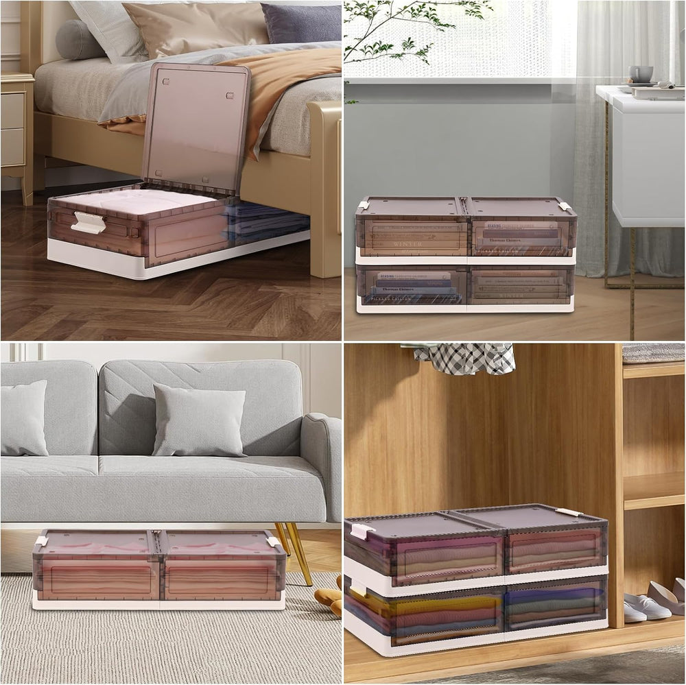 FAHKNS 2 Pack Under Bed Storage with Wheels, 15.2Gal Stackable Under Bed Stor...