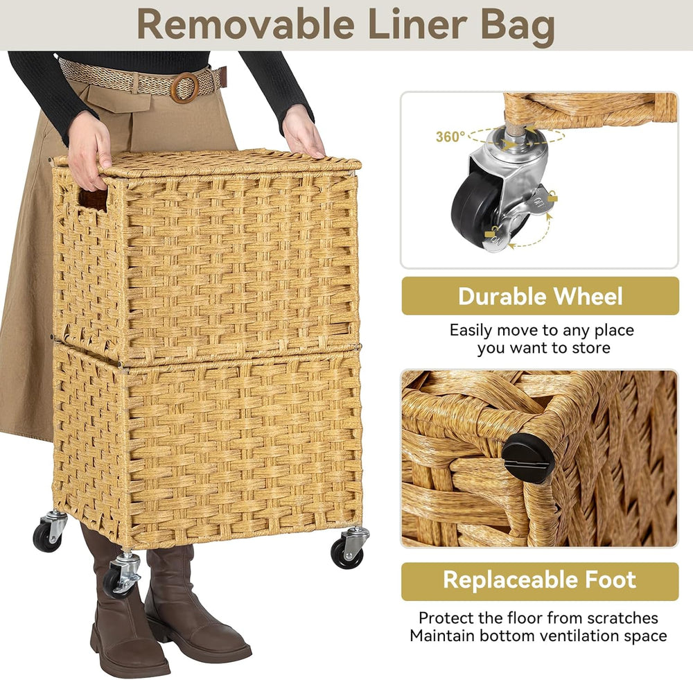 Chrislley Wicker Laundry Basket with Wheels,Rolling Laundry Hamper with Lid