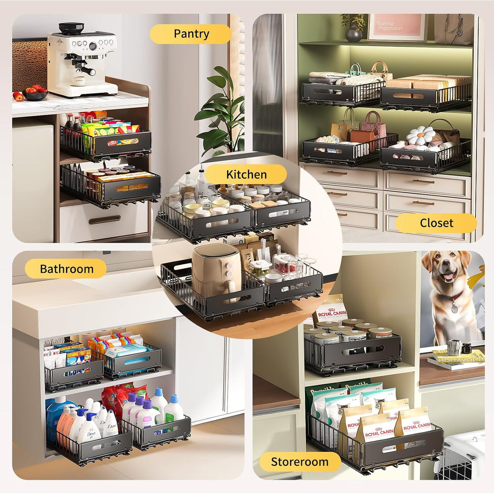 PureBox 2-Pack Pull Out Cabinet Organizer, Deep Storage for Pantry, Kitchen