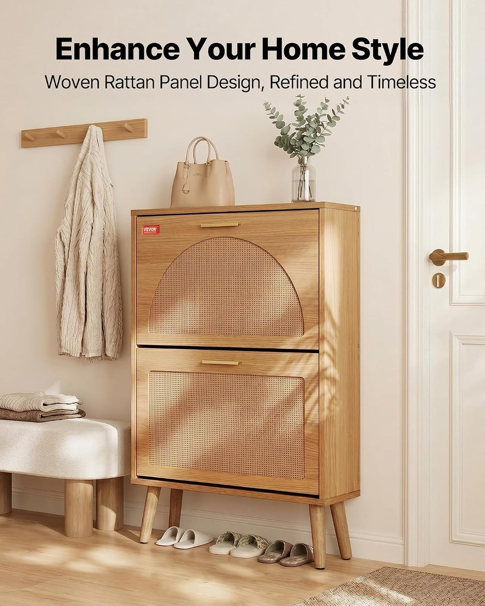 VEVOR Shoe Cabinet with 2 Flip Drawers, Shoe Storage Cabinet for Entryway, Fr...