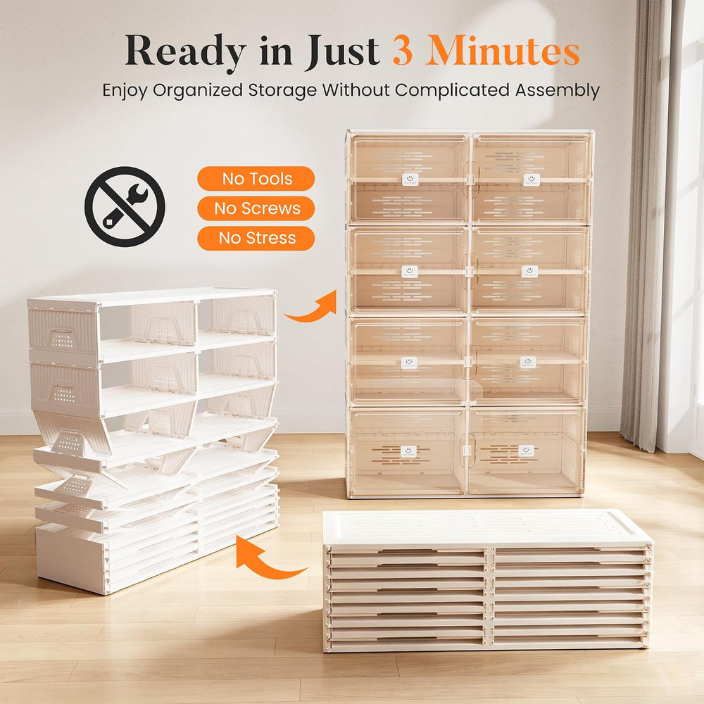 Foldable Shoe Organizer Storage Cabinet with Clear Magnetic Doors, Stackable ...