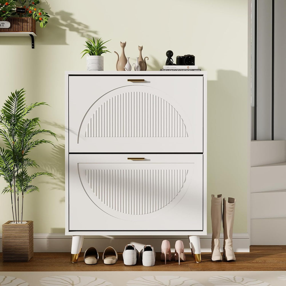 Shoe Cabinet Storage for Entryway: 24" White Shoe Storage Cabinet