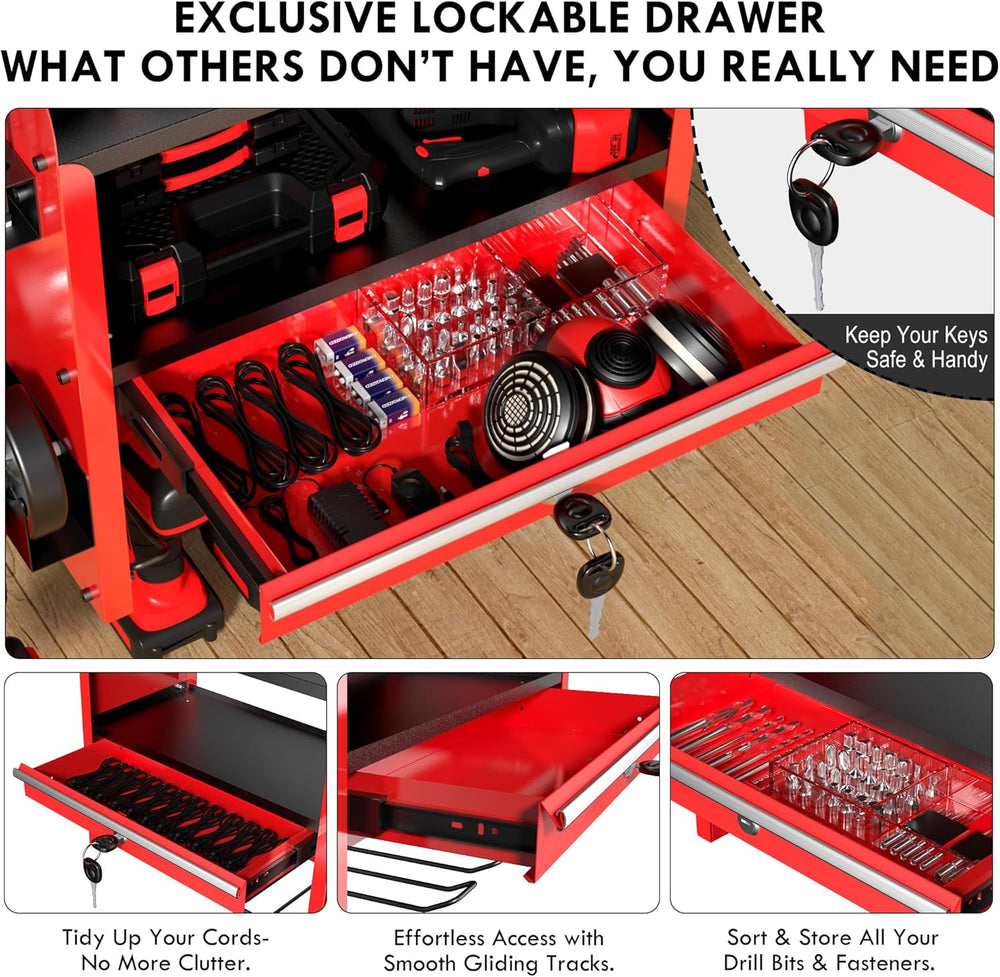 KSVO Power Tool Organizer Wall Mount with Drill Rack & Locking Drawers