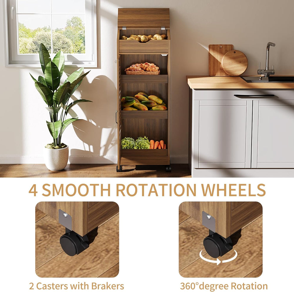 4-Tier Potato Storage Bin, Movable Potato and Onion Storage Bin for Pantry