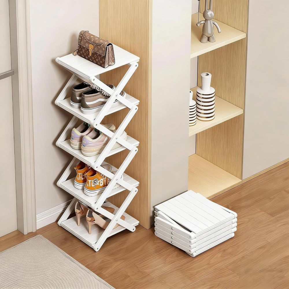 Bamboo Shoe Rack - No Assembly Required, Tall Narrow Foldable Shoe Organizer,...