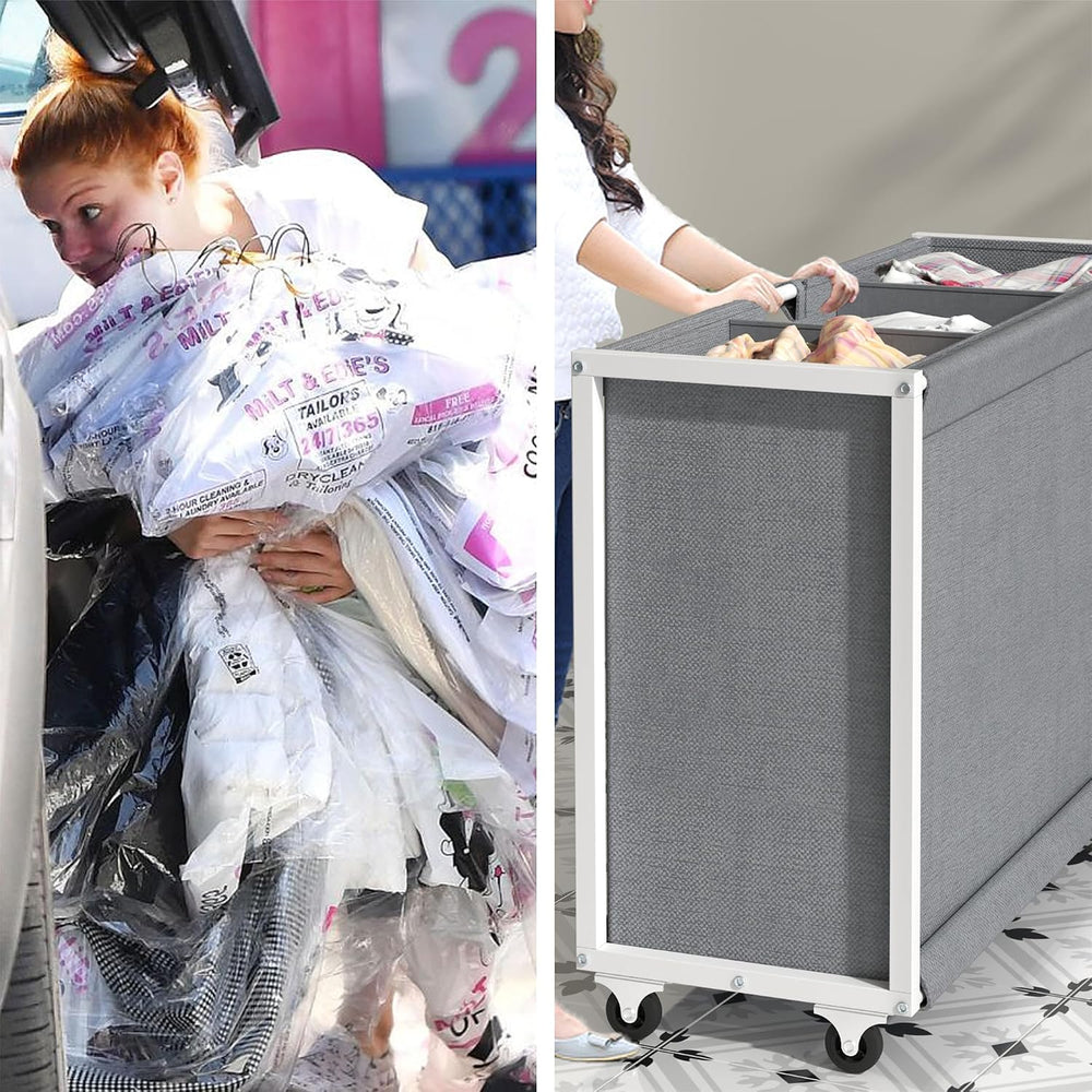 Laundry Hamper Laundry Basket with 3 Section Pull-Out Rolling Bags, Laundry S...