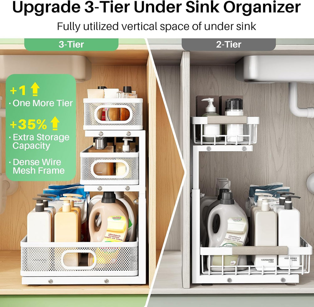 Kitstorack Under Sink Organizer, 1-Pack 3-Tier Height Adjustable Thickened Me...