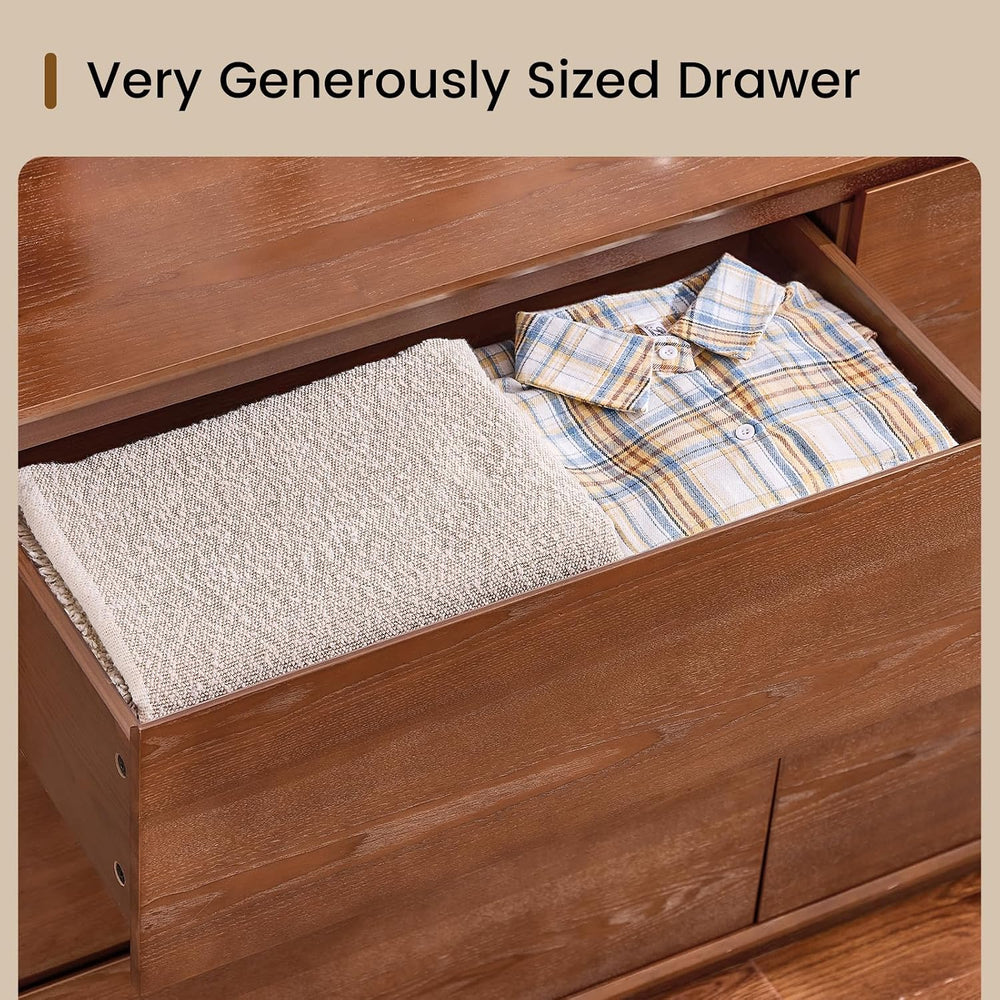 Solid Wood Dresser, 55.2" Wide Mid Century Modern Dresser, Brown