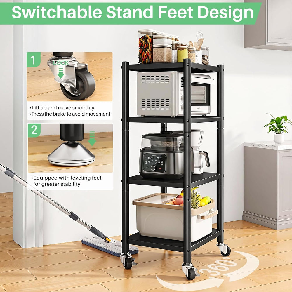 PXRACK Storage Shelves with Rolling Wheels, Adjustable 4 Tier Metal Shelving ...