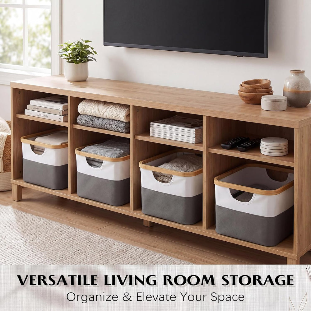 Hushee 4 Pack Bamboo Fabric Storage Bins for Shelves, 15"x10"x7.9&q...