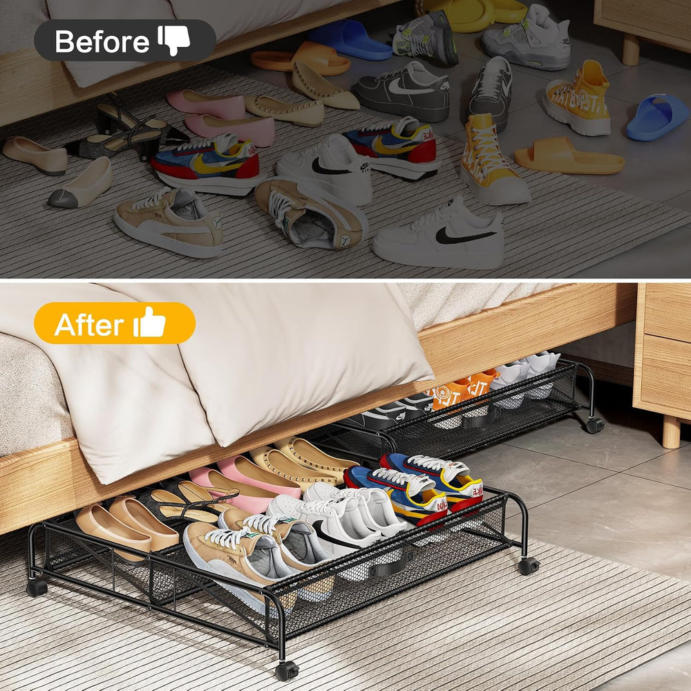 Under Bed Shoe Storage Organizer, 2 Pack Under Bed Storage Containers with Wh...