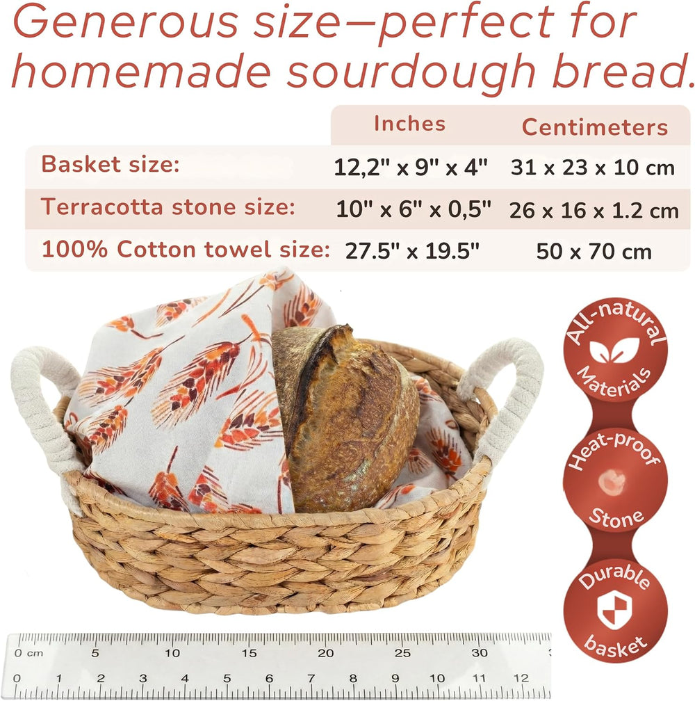 Vivi's Bread Warmer Basket with Stone | and Cotton Towel | for Sourdough ...