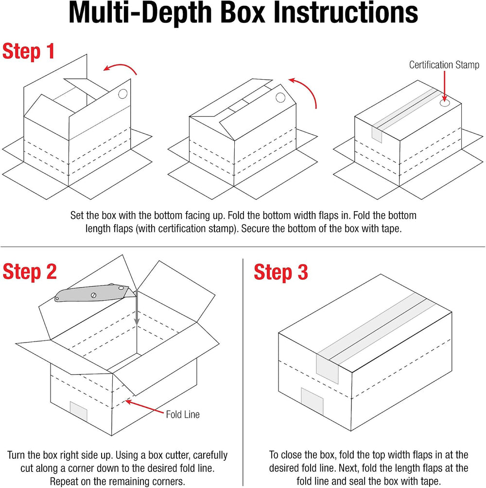 Staples Multi‑Depth Corrugated Boxes, 18” x 18” x 6”, Adjustable Kraft Carton...
