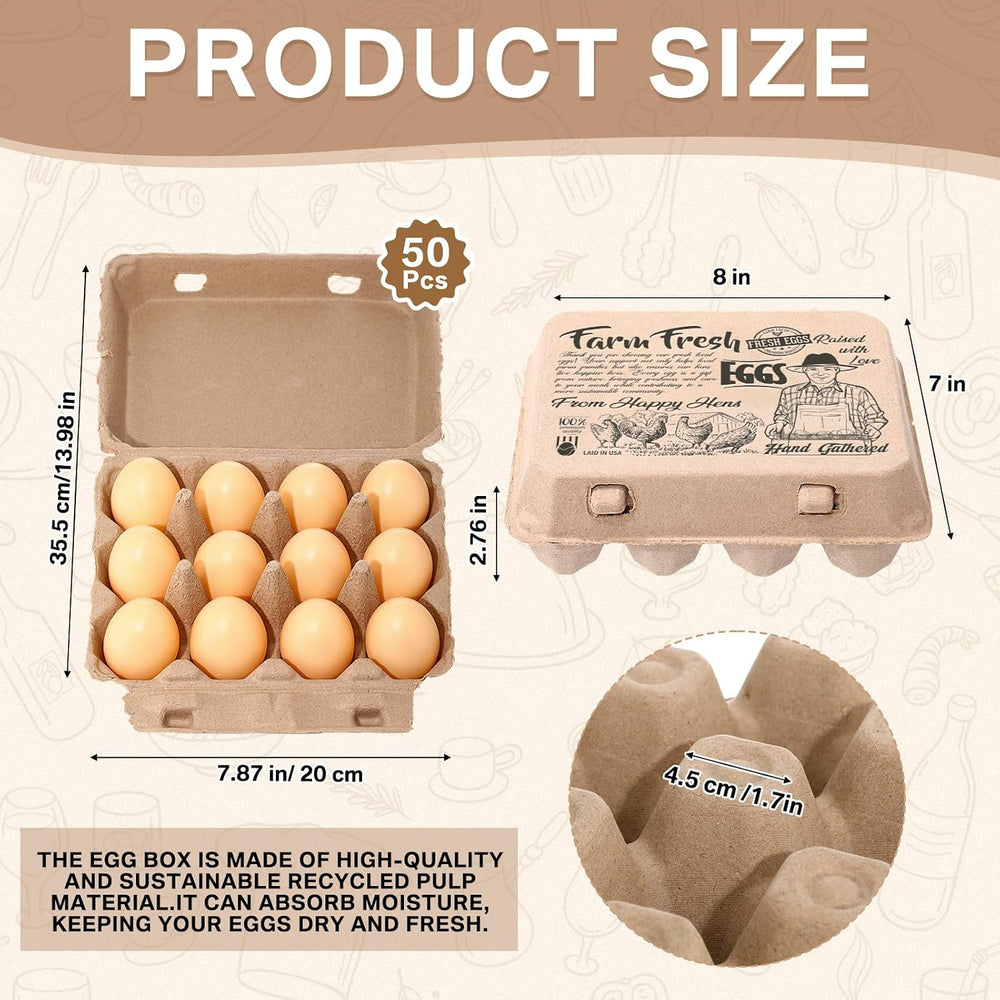 Honeydak 50 Pcs Egg Cartons Bulk 12 Count 3x4 Style Pulp Paper Egg Tray Dozen...