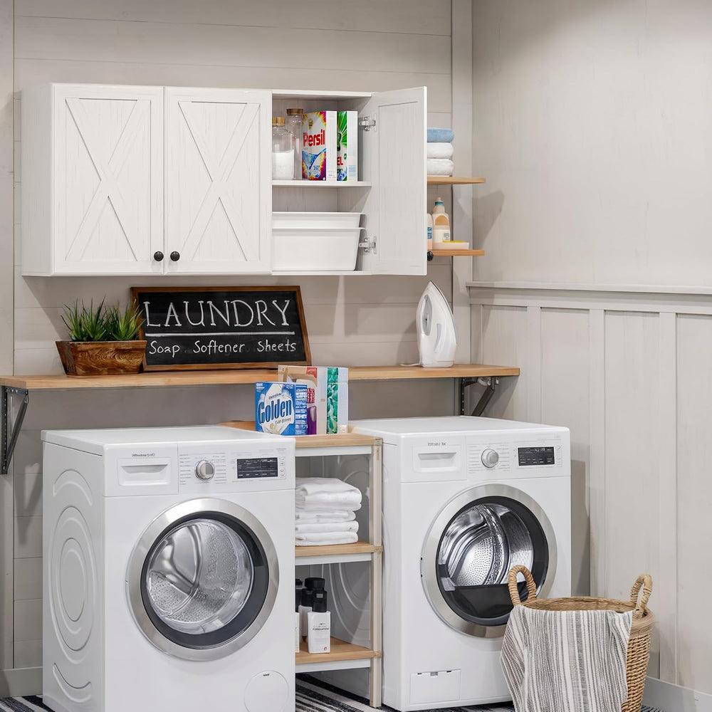 FIMELLO 60’’ Laundry Room Cabinets, Laundry Wall Cabinet Storage, Barn Door K...