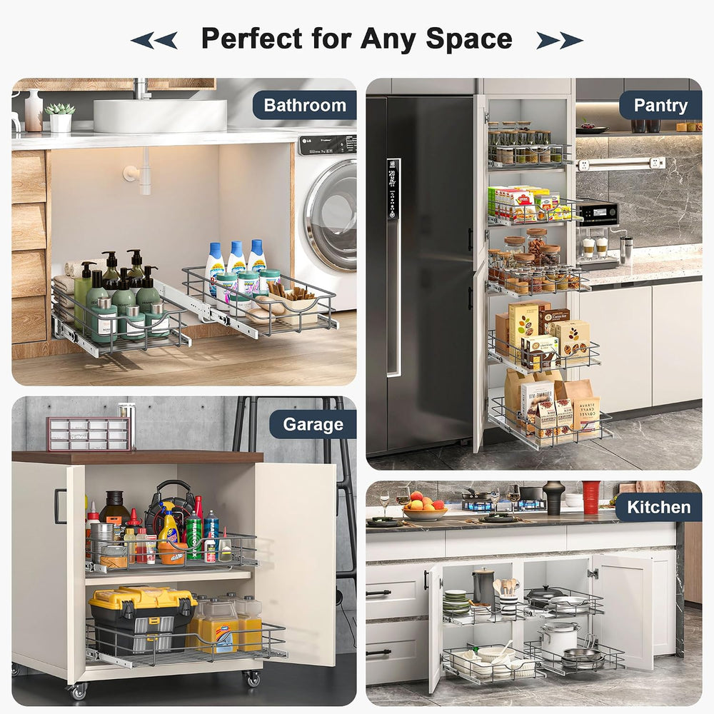 2 Tier Pull Out Cabinet Organizer - 20" W x 22" D Soft Close Slide ...