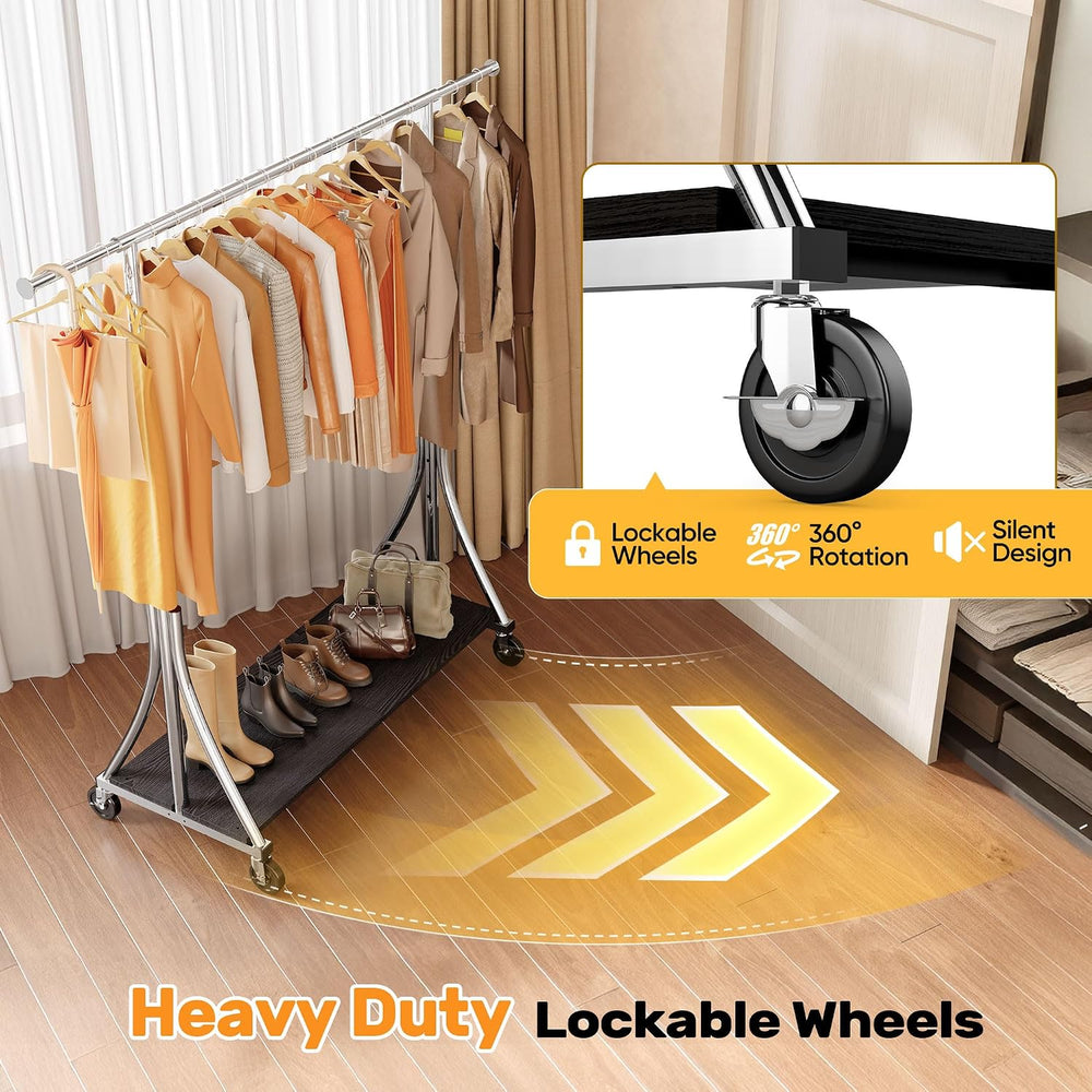 HOKEEPER Clothes Rack with Wood Shelves Load 500LBS Height Adjustable