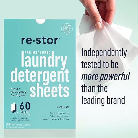 restor Laundry Detergent Sheets Fresh Linen 180 Loads | Eco Friendly Plastic - Image 2