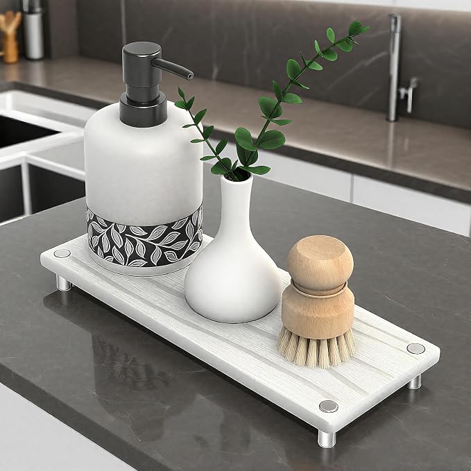 Quick Dry Sink Caddy Kitchen Sink Organizer, Water Absorbing Stone Tray - Image 8
