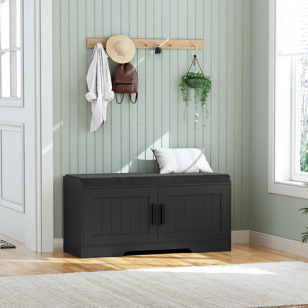 Homleke Shoe Storage Bench, 2 Doors & Thickened Padded Seat Cushion