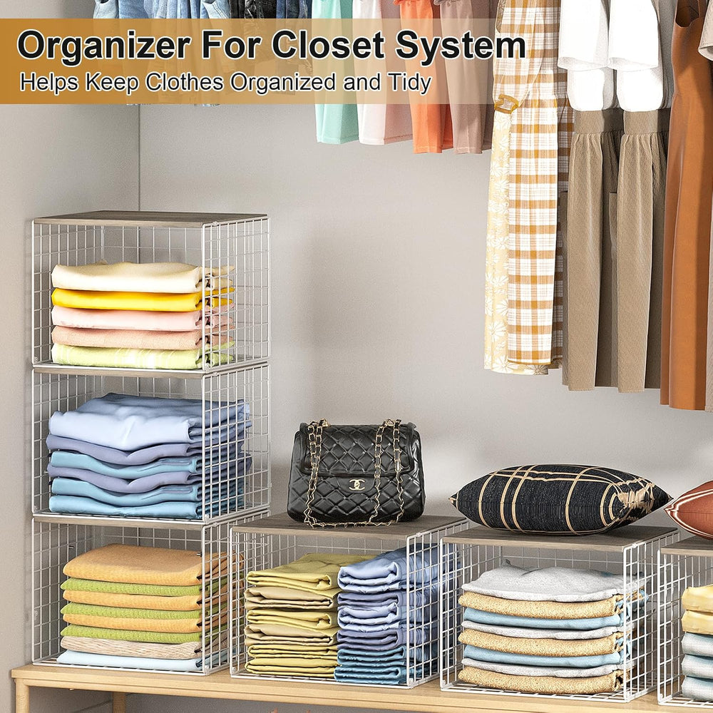 6 Pack Closet Organizers And Storage, Stackable Closet Shelf Organizer Storag...