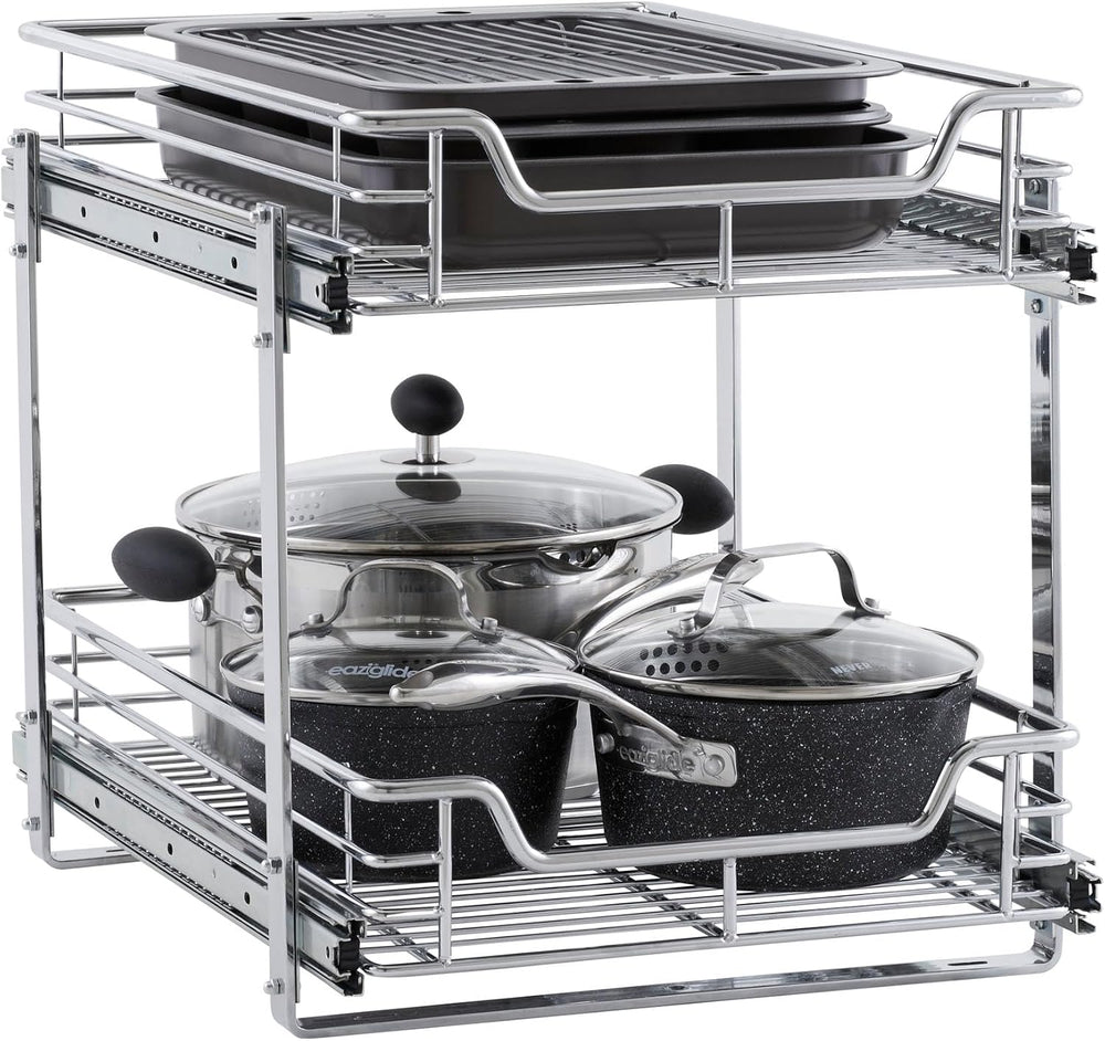 Household Essentials Chrome-Plated Steel Dual-Tier Slide-Out Organizer