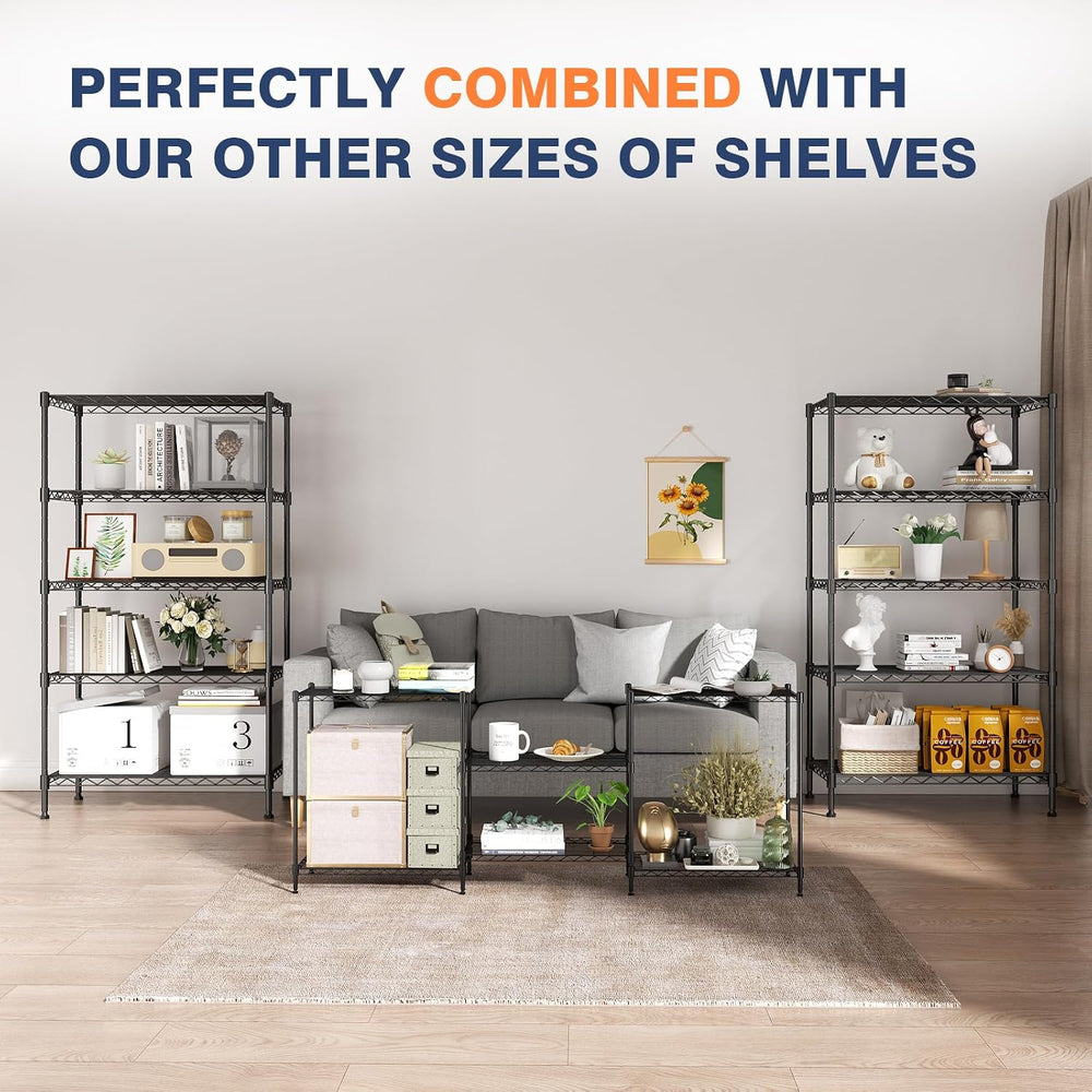 3-Tier Wire Shelf Rack,Wire Metal Shelving with Lockable Wheels,Black
