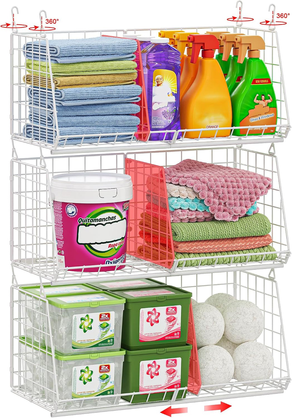 23.62” Extra-Long Under-Shelf Hanging Laundry Basket Organizer, 3-Pack Space-...