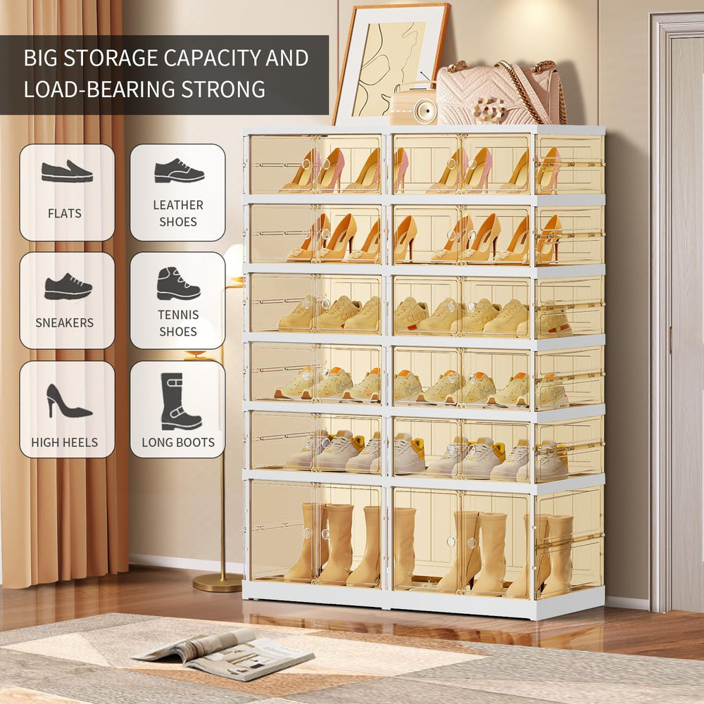 EHAMILY 6-Tier Foldable Shoe Rack Organizer with Doors, 24 Pairs, White