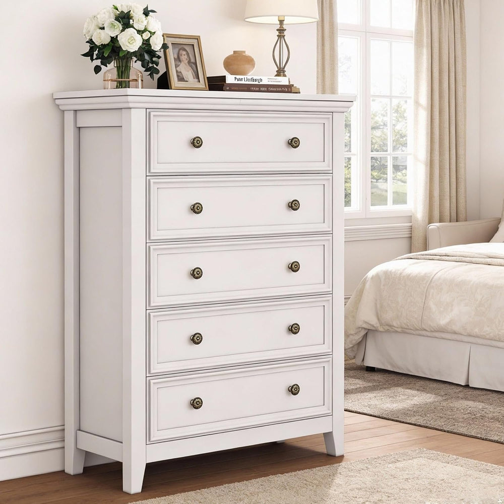 BLANKSPACE White Dresser, 5 Chest Drawer Dresser for Bedroom, Large Capacity ...