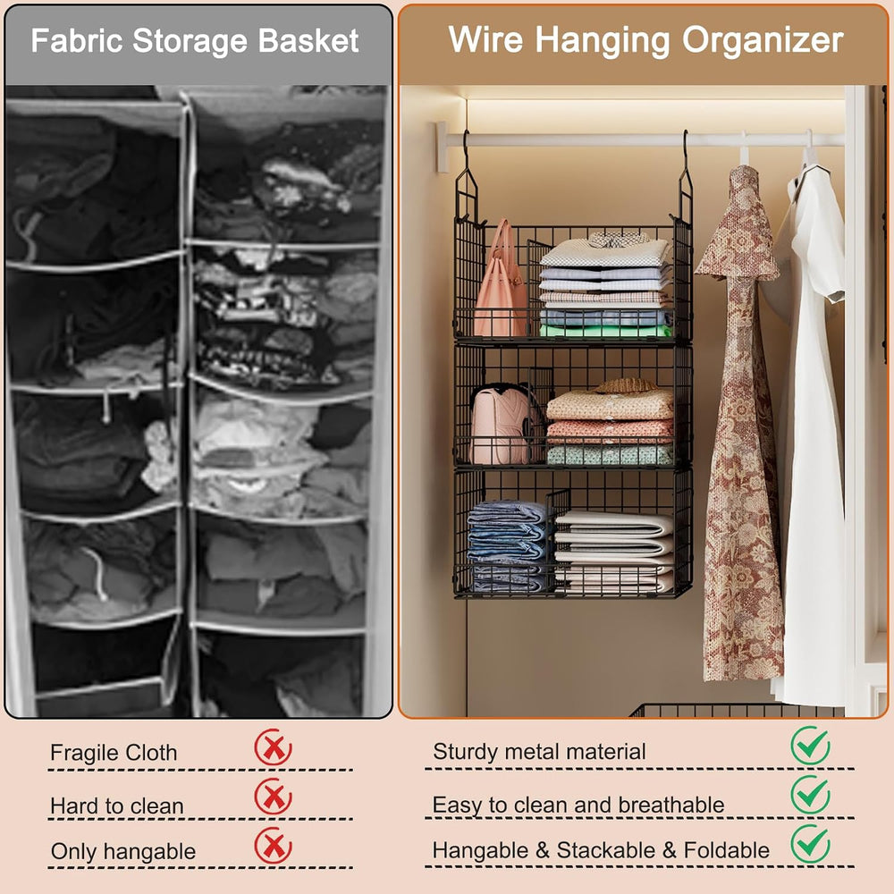 Sonyabecca 3-Tier Extra Large Closet Hanging Organizer with Dividers, Clothes...