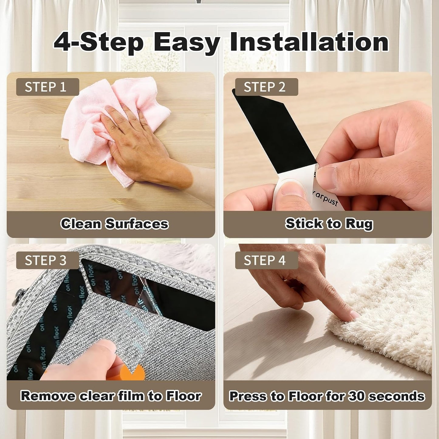 14PCS Rug Grippers for Hardwood Floors, Non Slip Corner Rug Tape | Triangle, Trapezoid & Square Design.Adhesive Rug Pads for Tiles & Area Rugs.Removable Double Sided Floor Grippers