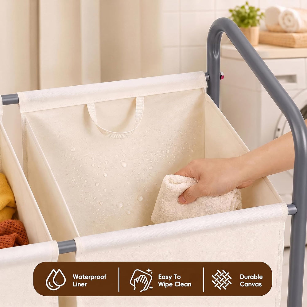 130L Laundry Hamper with Wheels, 3 Section Laundry Sorter Cart with Removable...