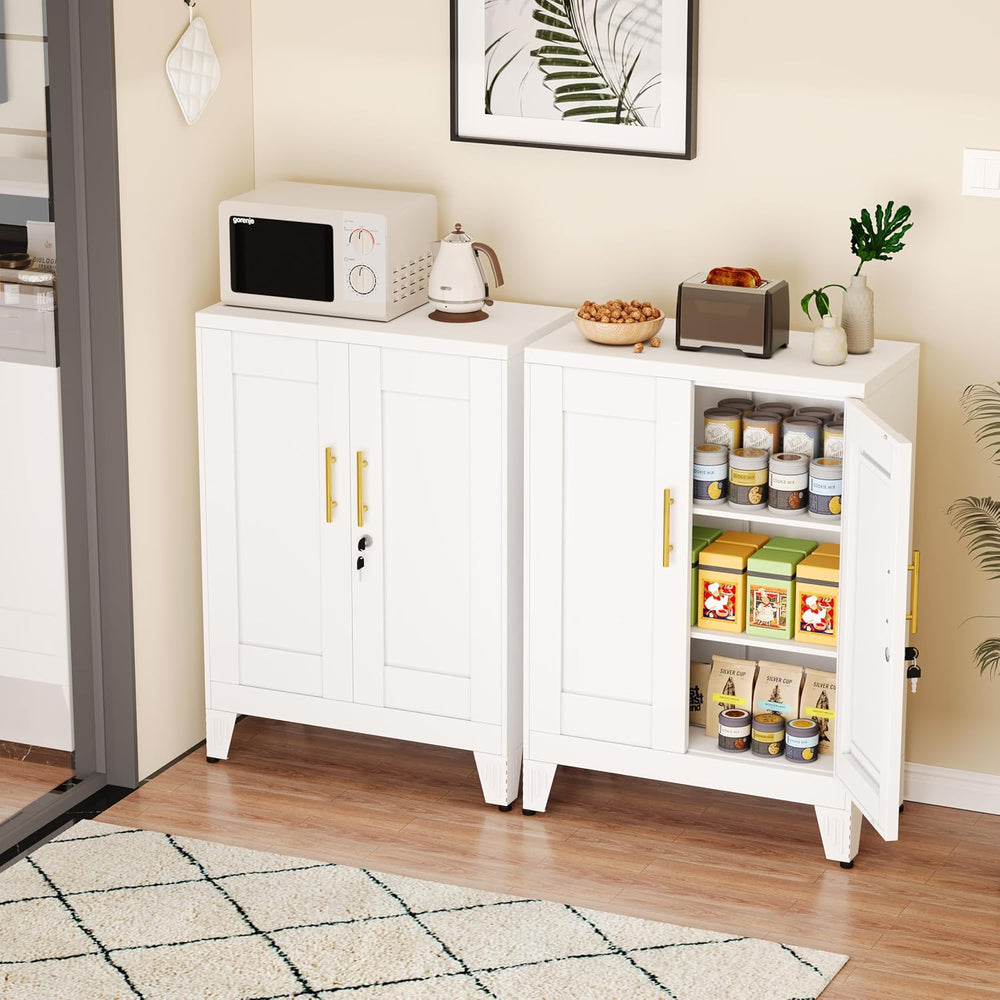 GAIOUS 36" White Floor Storage Cabinet, Locked Metal Storage Cabinets wi...