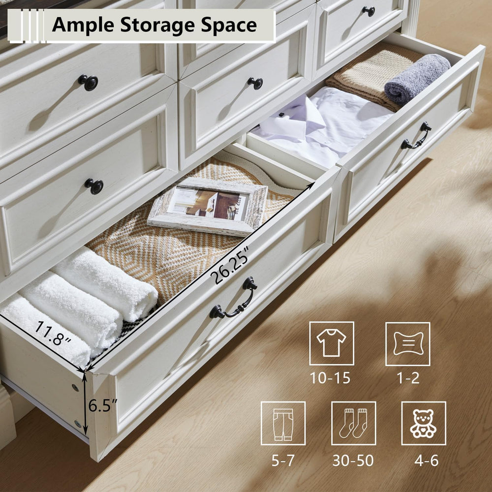 Aitjunz Farmhouse 61" Wide 8 Drawers Dresser for Bedroom, Antique White