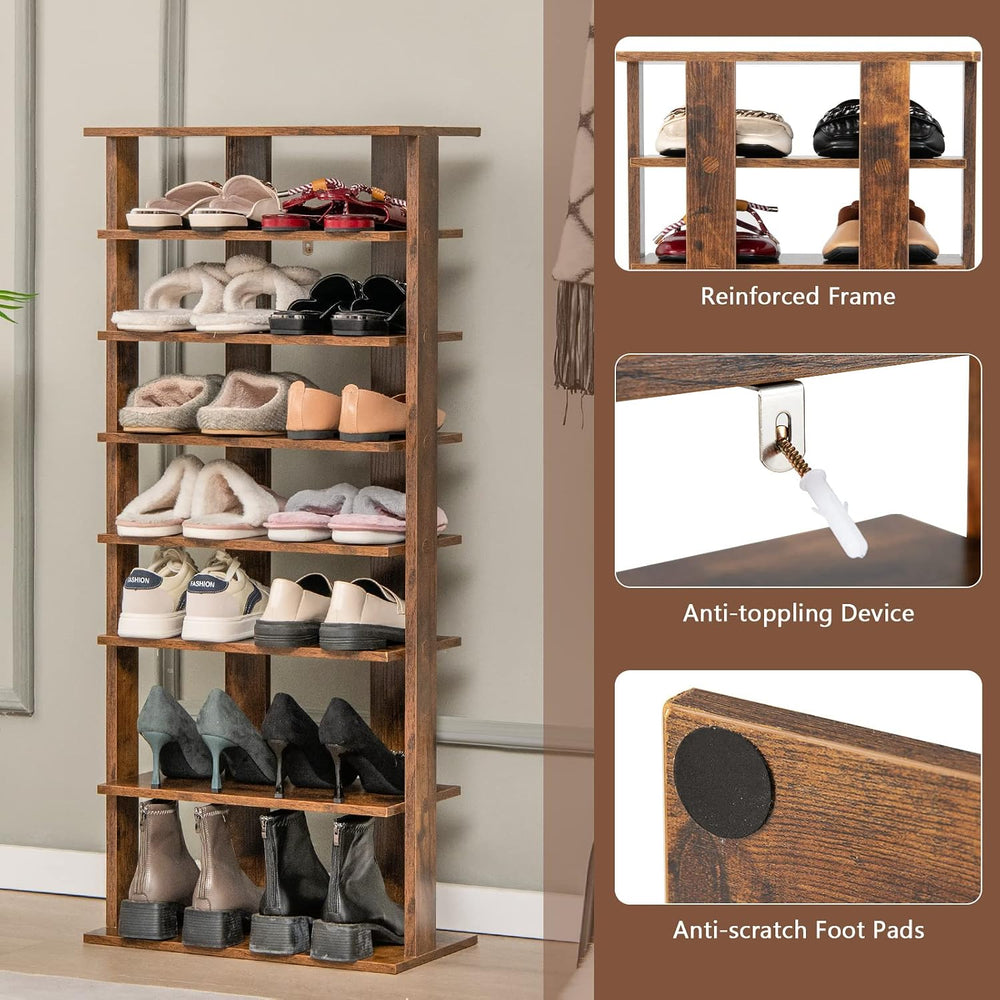 GIANTEX 8-Tier Shoe Rack for Closet, Customizable Height (Brown, Double)