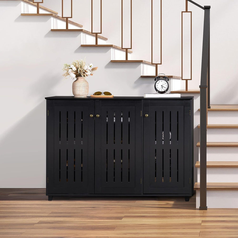 Yaheetech Shoe Cabinet with Doors for Entryway, Closed Storage Rack, Black
