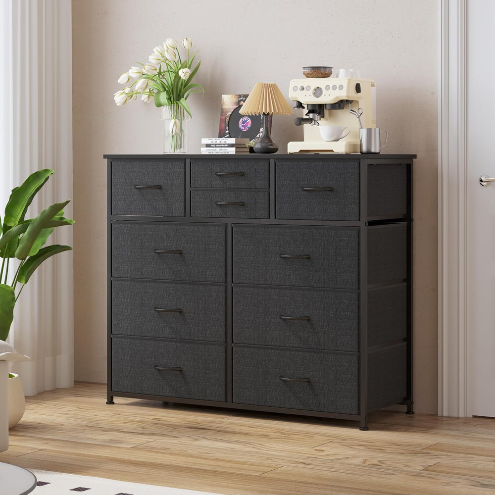 LUMTOK 10 Drawers Dresser with Fabric Bins for Bedroom,Closets,Dark Gray