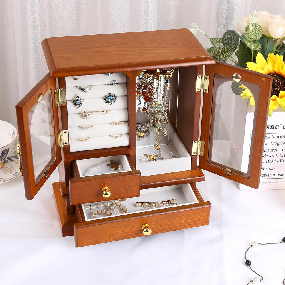 Kendal Wooden Jewelry Box for Women, Graduation Gift Solid Jewelry Holder Org...