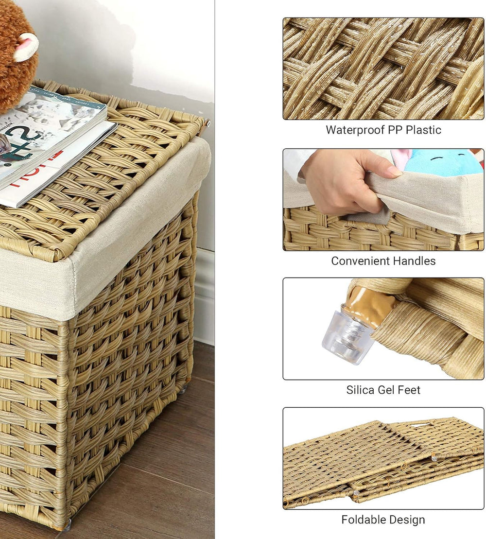 SONGMICS Woven Storage Basket with Lid, 42.3 Gallon (160L), Foldable