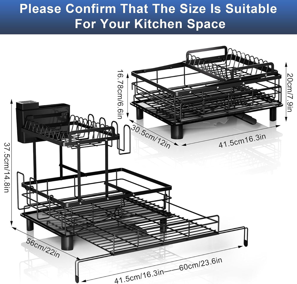 2 Tier Dish Drying Rack - Expandable Dish Rack Over Sink, 304 Stainless Steel...